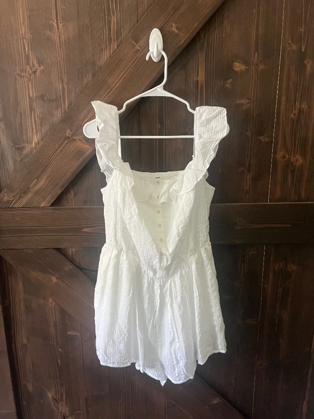 Aerie White Textured Ruffle Romper NWT | Sleeveless Button Front - Picture 1 of 4